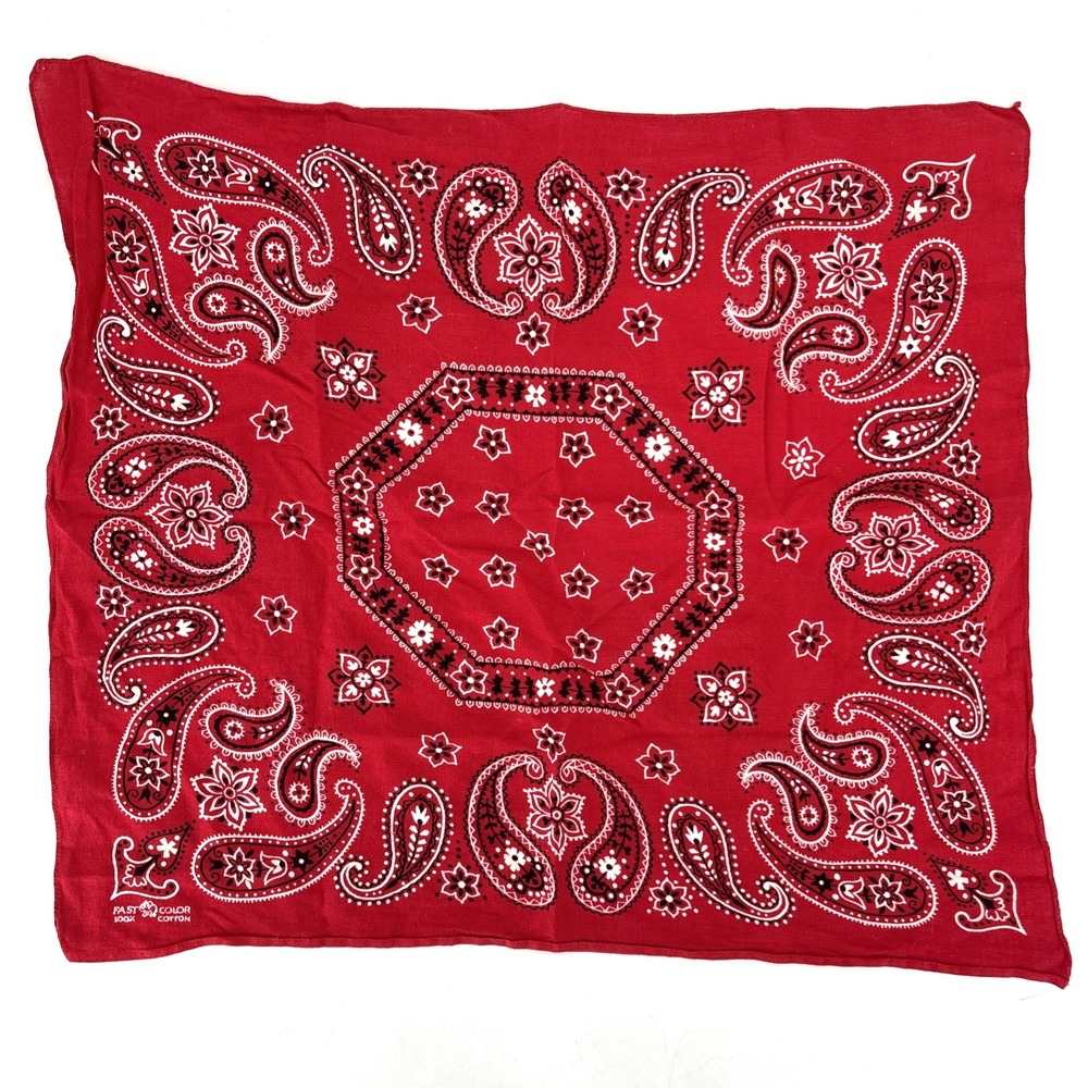 Vintage 60s FAST COLOR Red Bandana Elephant‎ Trunk Up Paisley Work Wear